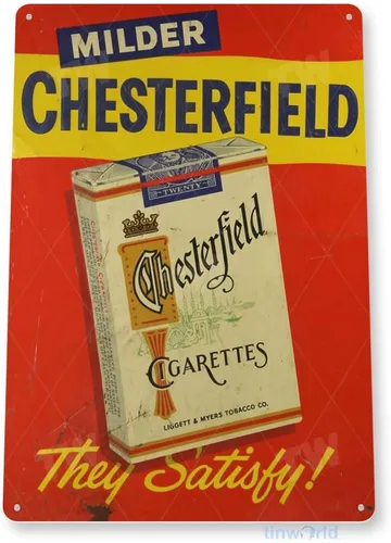 Tinworld Cartel de hojalata: "Chesterfield Cigarrillos Tabaco Decoración Arte Humo Tienda Metal Decoración A285