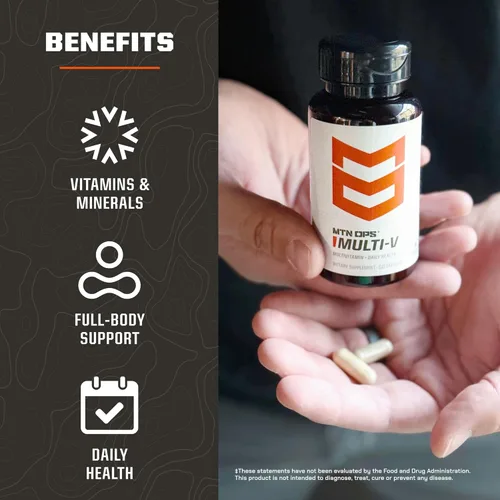 Vista 3 de MTN OPS Cápsulas multivitamínicas Multi-V, nueva fórmula neutra de género para hombres y mujeres, suplemento multivitamínico diario, apoyo