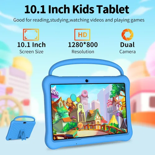 Vista 4 de iWawa - Tableta infantil de 10 pulgadas, tabletas Android 13 para niños de 64 GB, pantalla IPS HD grande, preinstalada, control parental, juegos Azul