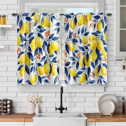 Vista 15 de Jekeno Bird Floral Butterfly Kitchen Curtains Spring Garden Floral Bird Branch Tier Short Rod Pocket Window Drapes for Kitchen Cafe Bathroom 2
