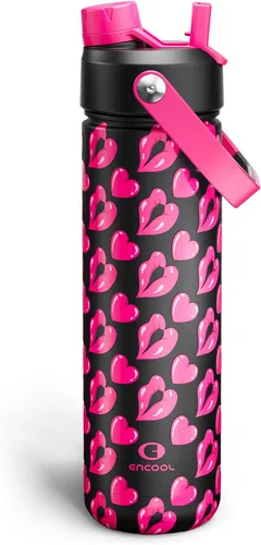 Vista 97 de Botella de agua aislada con popote para niños, botella de agua de acero inoxidable de 12 onzas con boquilla doble, a prueba de fugas, sin BPA, al