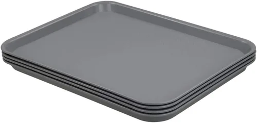 Vista 4 de Begale Bandeja de plástico para servir comida rápida, bandeja grande de cocina, juego de 4, gris