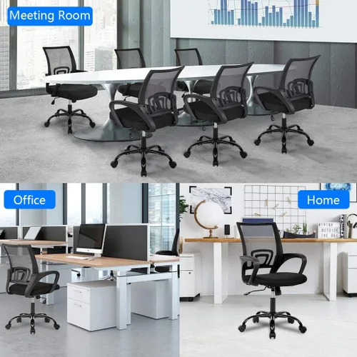 Vista 4 de Silla de oficina ergonómica, silla de escritorio de malla con respaldo medio con soporte lumbar y reposabrazos, transpirable, sillas ejecutivas