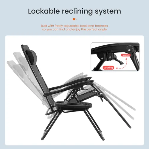 Vista 4 de FDW Silla de gravedad cero, silla de gravedad cero, paquete de 1/2 sillas de patio plegables ajustables reclinables con almohada y mesa auxiliar