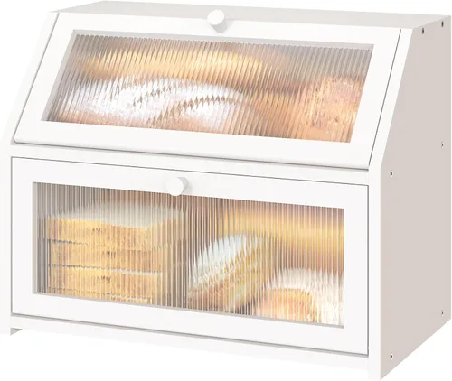 Vista 13 de Caja de pan extra grande negra para mostrador de cocina, caja de pan de bambú de doble capa grande, capacidad de almacenamiento de pan de madera