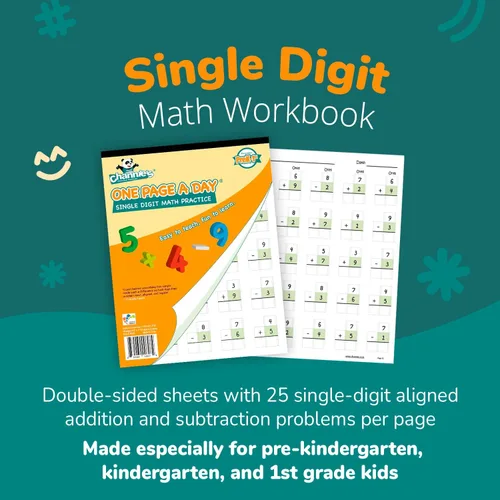 Vista 2 de Cuaderno de ejercicios de una página al día de Channie's para preescolar - estudiantes de primaria de 1º grado, práctica de matemáticas de un solo