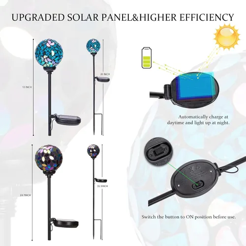 Vista 5 de VCUTEKA Luces solares decorativas para jardín al aire libre, luz solar de mosaico, impermeable, luz LED de estaca para paisaje, patio, terraza, Azul
