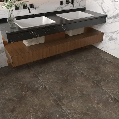 Vista 8 de VaryStyle 20 azulejos de pared de mármol marrón para despegar y pegar, azulejos de vinilo de 12 x 12 pulgadas, azulejos de baño impermeables