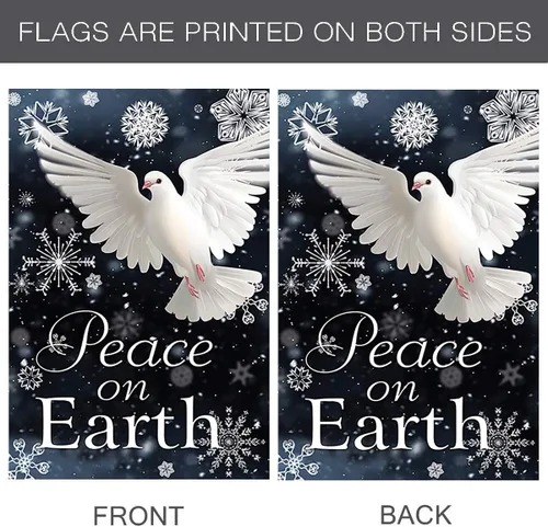 Vista 3 de Peace on Earth - Bandera decorativa de copo de nieve para jardín de invierno, 12.5 x 18 pulgadas