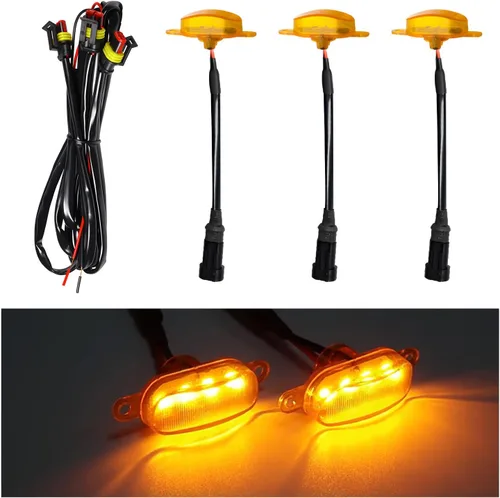 Vista 14 de Dickno 3 piezas de luces de rejilla de coche, brillantes luces LED de rejilla ámbar con arnés de cableado, lámparas impermeables de moldura