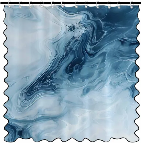 Vista 22 de Scalloped Shower Curtain for Bathroom 36"x72" Modern Minimalism Black Marble White Texture Waterproof Wave Bathroom Shower Curtain Sets with Hooks