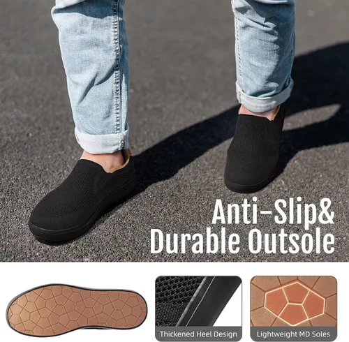 Vista 5 de Puxowe Men's Slip On Loafers, Comfy & Knit Walking Shoes with Arch Support Todo negro