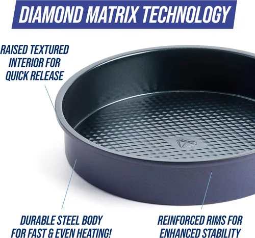 Vista 4 de Blue Diamond Bakeware - Bandeja antiadherente de cerámica con infusión de diamantes, bandeja redonda de 9 pulgadas, apta para lavavajillas