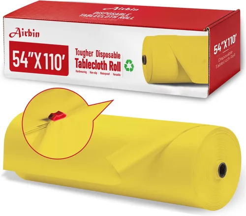 Vista 10 de Mantel de plástico, 110 pies x 54 pulgadas, mantel de plástico desechable, mantel negro de PEVA de alta calidad, impermeable con cortador, mantel