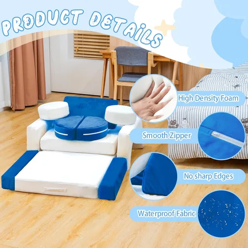 Vista 4 de Sofá modular de juego para niños, 13 piezas, con funda de terciopelo lavable, expansión instantánea de 5 segundos, espuma convertible y cojín
