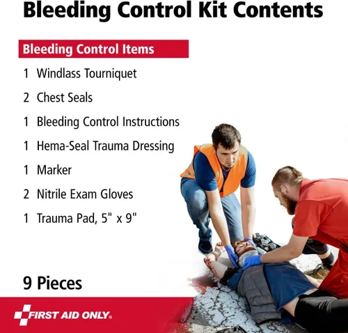 Vista 3 de First Aid Only Kit de control de sangrado de emergencias críticas 91481 para heridas en el pecho y extremidades, 9 piezas