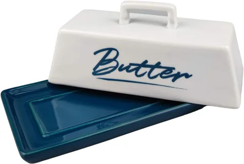 Vista 2 de Mantequillera con tapa, recipiente de mantequilla para encimera, una barra de mantequilla. La bandeja texturizada para almacenamiento