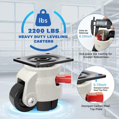 Vista 3 de W B D WEIBIDA Ruedas niveladoras resistentes con diseño de mango de trinquete mejorado, ruedas giratorias de 360 grados, ruedas ajustables con pies