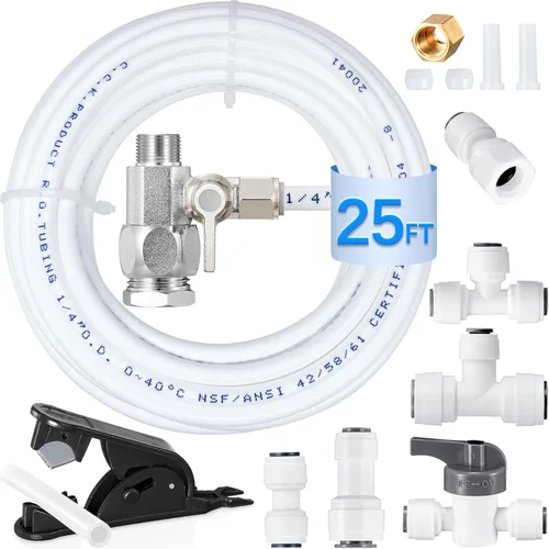 Kit de línea de agua para refrigerador - Kit de instalación de agua para máquina de hielo de grado alimenticio, tubo de agua de 1/4 pulgadas O.D. de