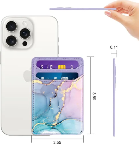 Vista 2 de Portador de Tarjetas Autoadhesivo para la Parte Posterior del Teléfono, Bolsillos de Billetera de Teléfono de Cuero RFID que se Adhieren, Fundas