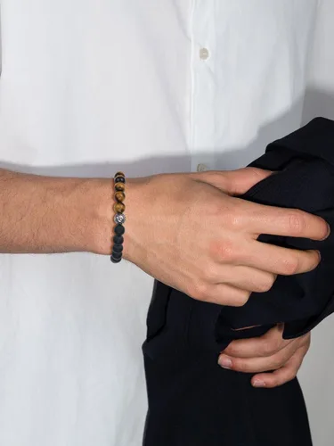 Vista 2 de GAVU Pulsera de cristal, pulsera de cuentas de ónix Yin Yang para hombre