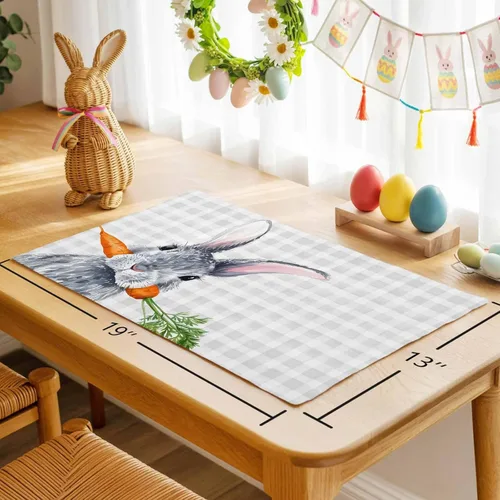 Vista 7 de Easter Placemats Funny Rabbit Carrots Place Mats for Dining Room Dinner Table Leaves Retro Washable Table Mats Spring Easter Day Kitchen Decorations