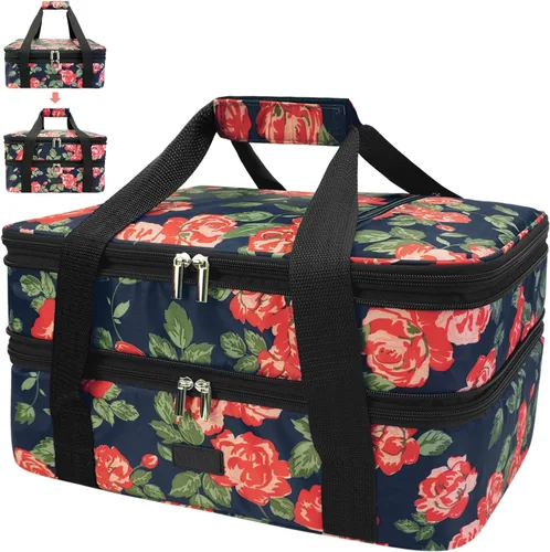 Vista 7 de Bolsa de transporte de cazuela expandible Vuudh - Bolsa de comida de doble cubierta, soporte de cazuela aislada para alimentos calientes o fríos