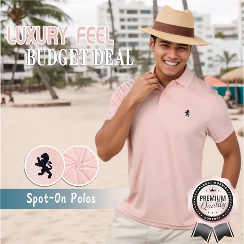 Vista 5 de Albert Morris Paquete de 4 camisas polo de manga corta a rayas para hombre