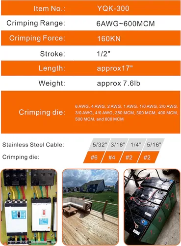 Vista 2 de AMZCNC Pinza de Engarzamiento Hidráulica de 16 Toneladas para Cables de Batería Terminal de Engarzamiento con Troqueles Estándar de EE. UU.