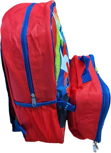 Vista 4 de Ruz Blaze the Monster Machine Mochila de tamaño completo de 16 pulgadas con lonchera desmontable, Rojo, multi color, Combo de almuerzo con mochila