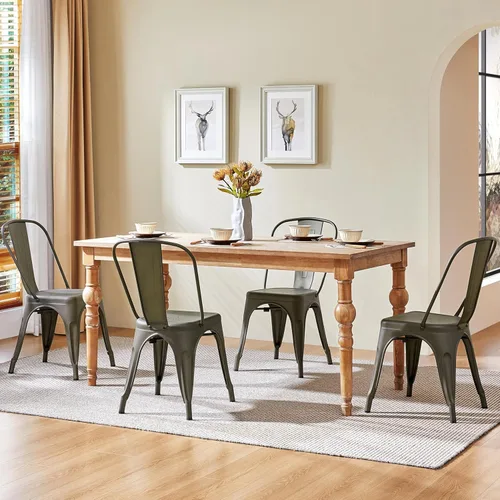 Vista 30 de Yaheetech Juego de 4 sillas de comedor de metal, sillas de cocina apilables industriales con asiento superior de madera para comedor, restaurante