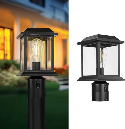 Vista 8 de zeyu Luz de poste con sensor exterior, lámpara de poste de lámpara para exteriores de 12.2 pulgadas, detección de 360°, 4 modos, aluminio fundido a