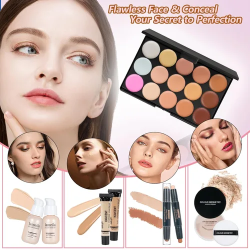 Vista 5 de Kit de maquillaje para adolescentes, kits de maquillaje para mujeres, adolescentes, kit completo de maquillaje para sombra de ojos, base, corrector