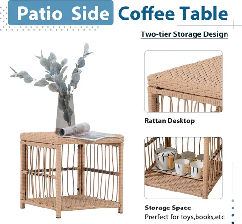 Vista 5 de JOIVI Juego de muebles de mimbre para patio, juego de 5 piezas de mimbre para conversación al aire libre con otomanas, sillas de patio y mesa