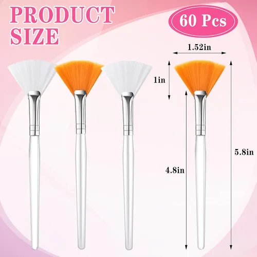 Vista 2 de Supkiir 60 piezas de cepillo facial de abanico multiuso, cepillo de máscara delgada, suave, aplicador de máscara facial, herramientas cosméticas