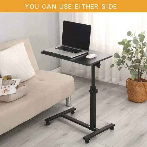 Vista 6 de TigerDad Mesita de noche móvil con ruedas para computadora portátil, mesa inclinable sobre la cama con ruedas, mesa de bandeja ajustable en altura