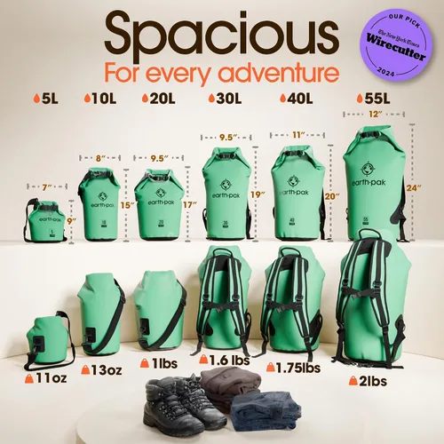Vista 3 de Earth Pak Bolsa Seca Impermeable - Mochila Impermeable de Cierre Enrollable Superior Mantiene el Equipo Seco para Kayak con Funda Impermeable