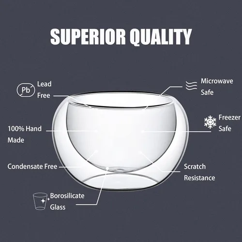 Vista 2 de PunPun Juego de 4 tazas de té de vidrio de borosilicato de doble pared de 2.7 fl oz, tazas de espresso, aislantes al calor, tazas de té