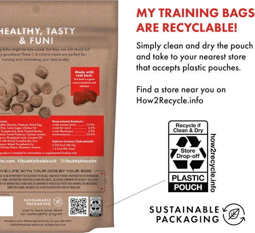 Vista 6 de Buddy Biscuits Bocadillos de entrenamiento para entrenadores, golosinas suaves y masticables para perros, sabor a carne de res, bolsa de 10 onzas