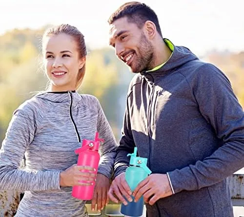 Vista 3 de Botella de agua deportiva con tapa con pajilla, boca ancha, tapa flexible con popote compatible con Hydroflask de 12, 16, 18, 20, 32, 40, 64 onzas