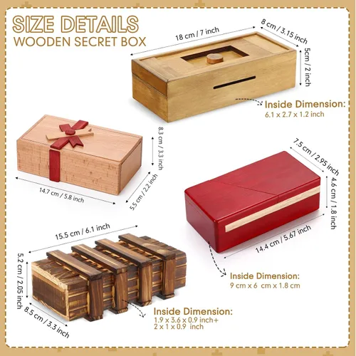 Vista 2 de Zhanmai 4 Piezas Cajas de Rompecabezas de Madera Cajas de Rompecabezas de Madera para Tarjetas de Regalo Portadores de Estuches de Dinero