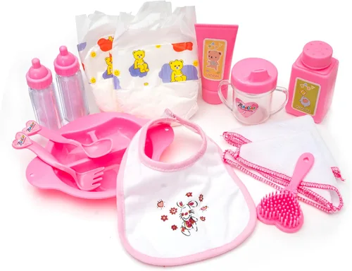 Vista 3 de HappyVk - Bolsa de pañales para muñecas con cambiador de muñeca y juego de accesorios para muñecas - Bolso para niñas - Bonito bordado
