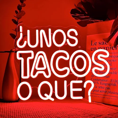 Vista 2 de Tacos - Letrero de neón LED rojo para decoración de pared de comida mexicana para barras de tacos, barbacoas, cocinas caseras, restaurantes