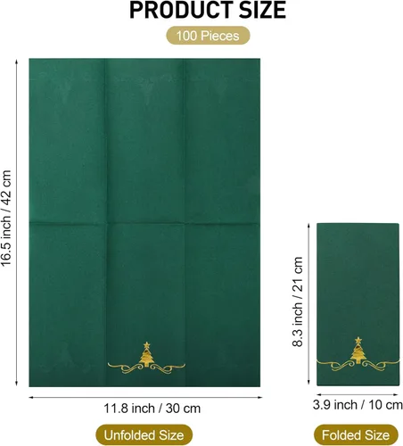 Vista 2 de Paquete de 100 Servilletas Desechables de Invitados de Navidad de 12 x 17 Pulgadas Servilletas de Árboles de Navidad con Papel Dorado Toallas