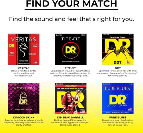 Vista 7 de DR Strings Cuerdas para guitarra eléctrica, Black Beauties-Black Coated, 11-50 (BKE-11)