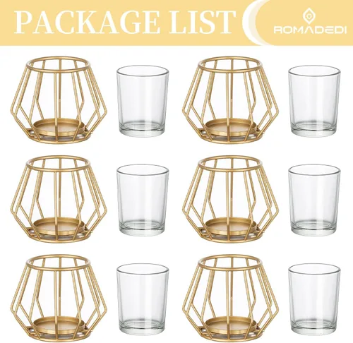 Vista 7 de Portavelas geométricos para velas de té, centro de mesa de boda para mesas, soporte de velas votivas de metal con vasos, café, decoración