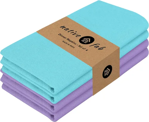 Vista 29 de Native Fab Blue Cloth Napkins, 4 Pack, 100% Cotton, 17x17 Inches, Heavy Duty, Soft Texture, Quick Drying, Great for Spring Holidays, Family