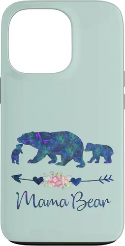 Vista 10 de Teal Blue Purple Floral Mama Bear and Two Cubs Green Mint Case for iPhone 16