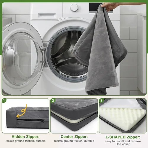 Vista 7 de Camas impermeables para perros de gran tamaño, cama ortopédica lavable para mascotas con funda extraíble reversible, cama de espuma para mascotas