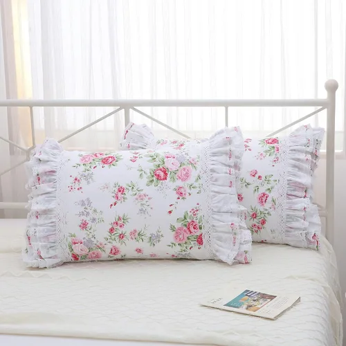 Vista 15 de Juego de 2 fundas de almohada con encaje blanco con flores 3D de aspecto retro noble y lujoso elegante, 100% algodón, tamaño estándar